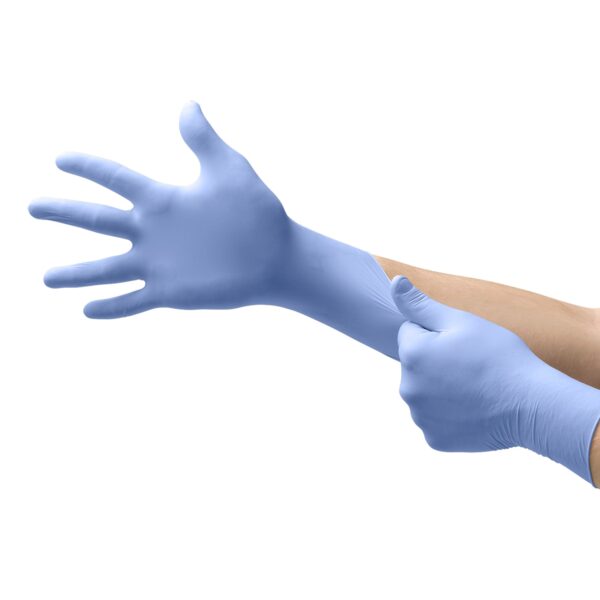 FreeForm SE X-Small Nitrile Exam Gloves by FFS - Blue, Textured Fingertips, Standard Cuff Length - Image 2