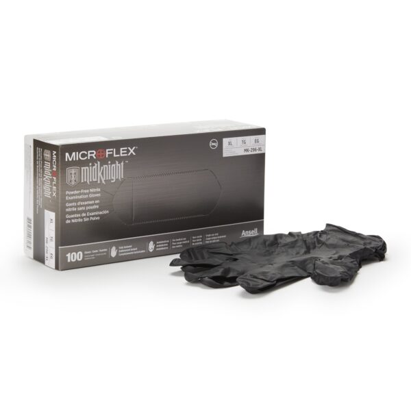 Microflex MidKnight X-Large Black Nitrile Exam Gloves * Fentanyl and Acid Tested, Fully Textured, 9.6 Inch Length