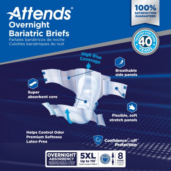 Attends Overnight Bariatric 5X-Large Disposable Heavy Absorbency Incontinence Brief - Unisex Adult - Image 5