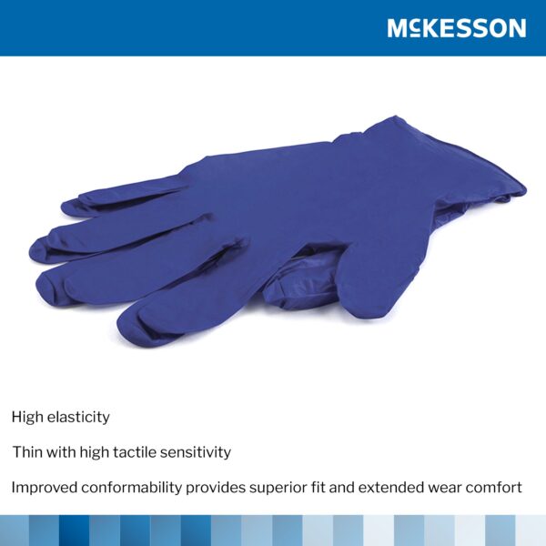 McKesson Confiderm 14-6N32 Small Blue Nitrile Exam Gloves with Textured Fingertips and Beaded Cuffs - Image 4