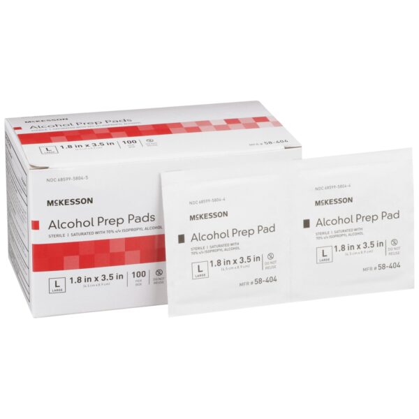 McKesson Alcohol Prep Pad with 70% Isopropyl Alcohol, Large Sterile Individual Packet