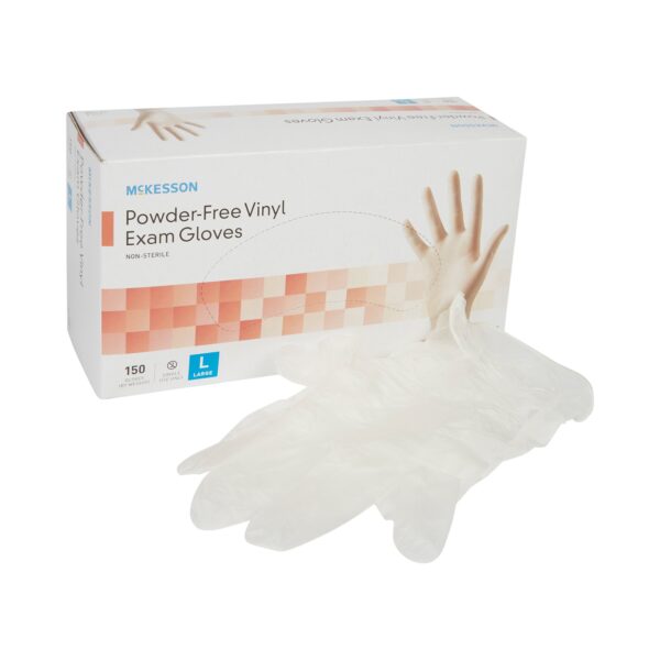 McKesson Large Powder-Free Vinyl Exam Gloves - Standard Cuff, Clear, Non-Sterile
