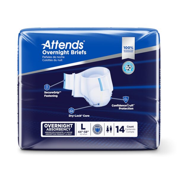 Attends Unisex Adult Overnight Incontinence Brief Large - Heavy Absorbency, Size 44-58 Inches Waist - Image 2