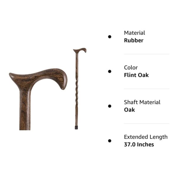 Brazos Twisted Wood T-Handle Cane - 37 Inch Height, Oak with Dark Gray Finish, 250 lb Capacity - Image 4