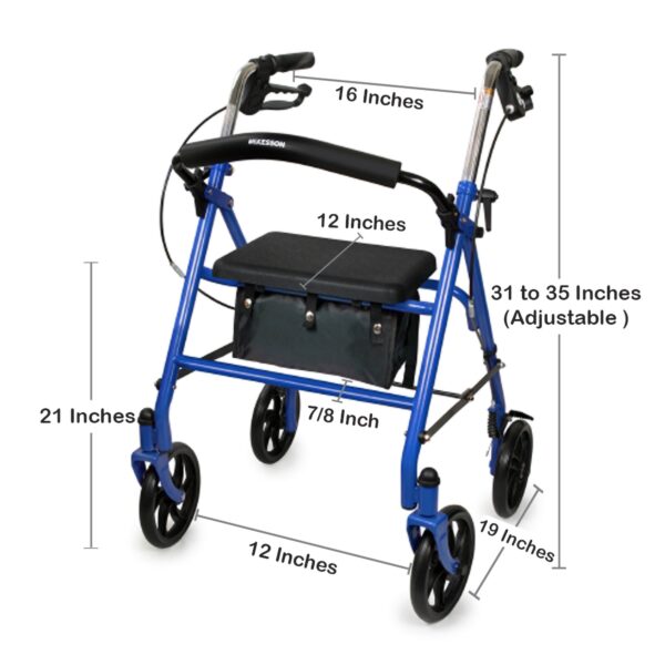 McKesson 4 Wheel Rollator with Adjustable Height and Folding Steel Frame * Blue - Image 3