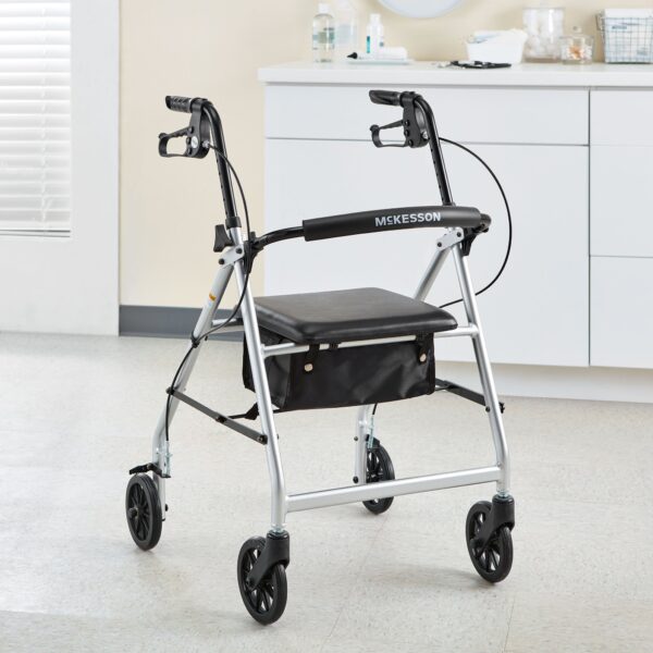 McKesson 4 Wheel Silver Rollator with Adjustable Height and Folding Aluminum Frame - Part #146-R726SL - Image 6