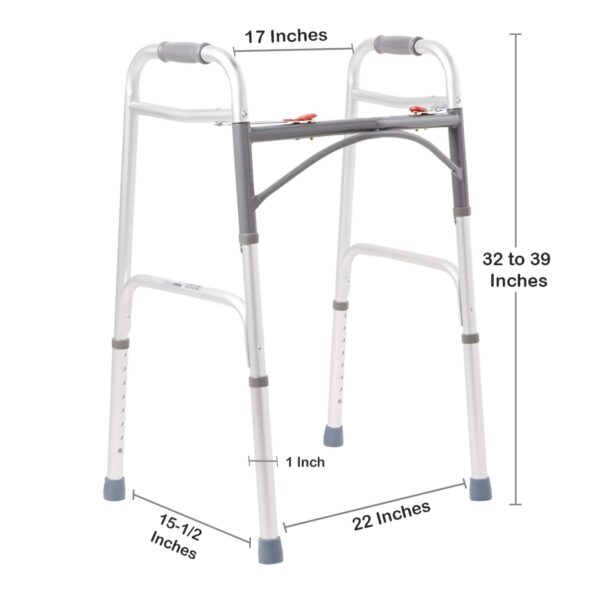 McKesson Dual Release Folding Walker with Adjustable Height and 350 lb Capacity - Part 146-10200-4 - Image 3