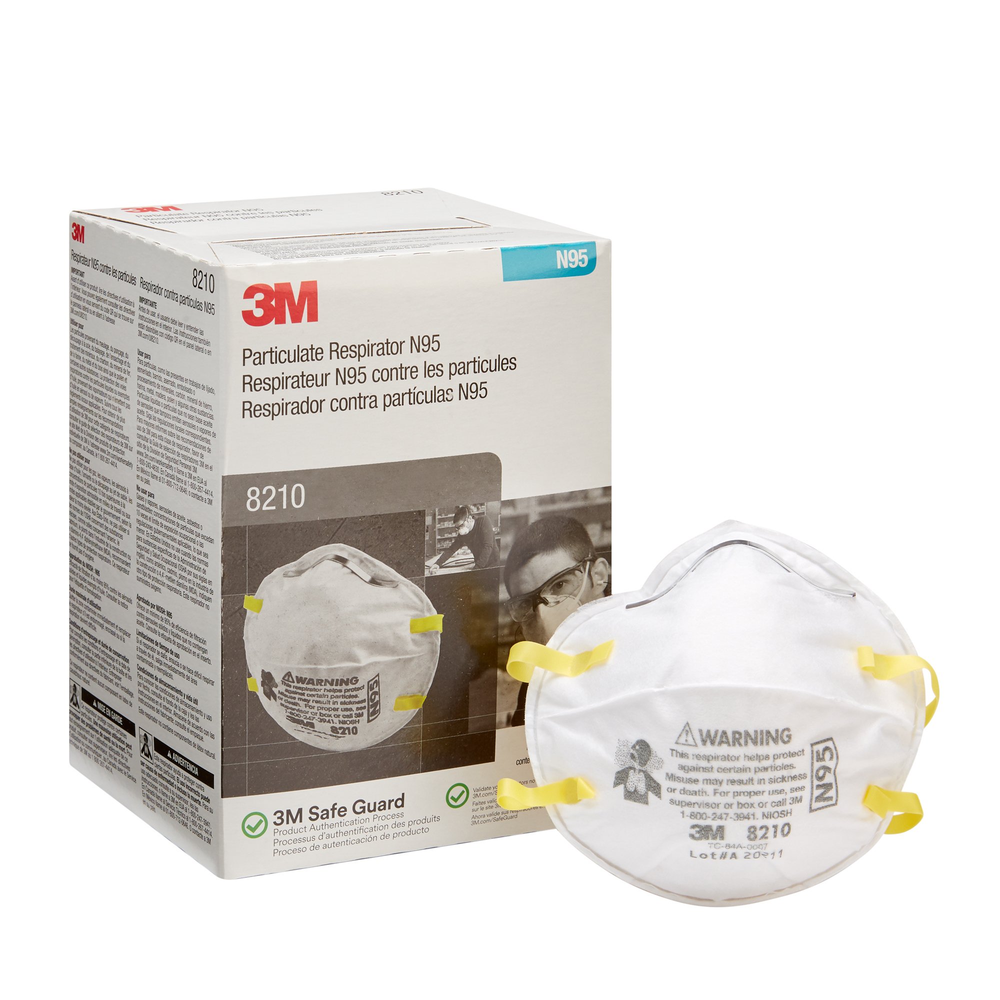 3M Particulate Respirator Mask 8210 N95 with Elastic Straps * Industrial Grade, One Size Fits Most