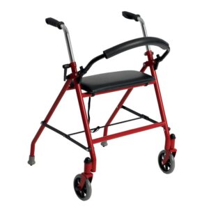 Drive Medical Dual Release Folding Walker with Wheels and Seat, Adjustable Height, Aluminum Frame, 300 lbs Capacity - Part Number 1239RD