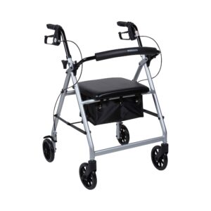 McKesson 4 Wheel Silver Rollator with Adjustable Height and Folding Aluminum Frame - Part #146-R726SL