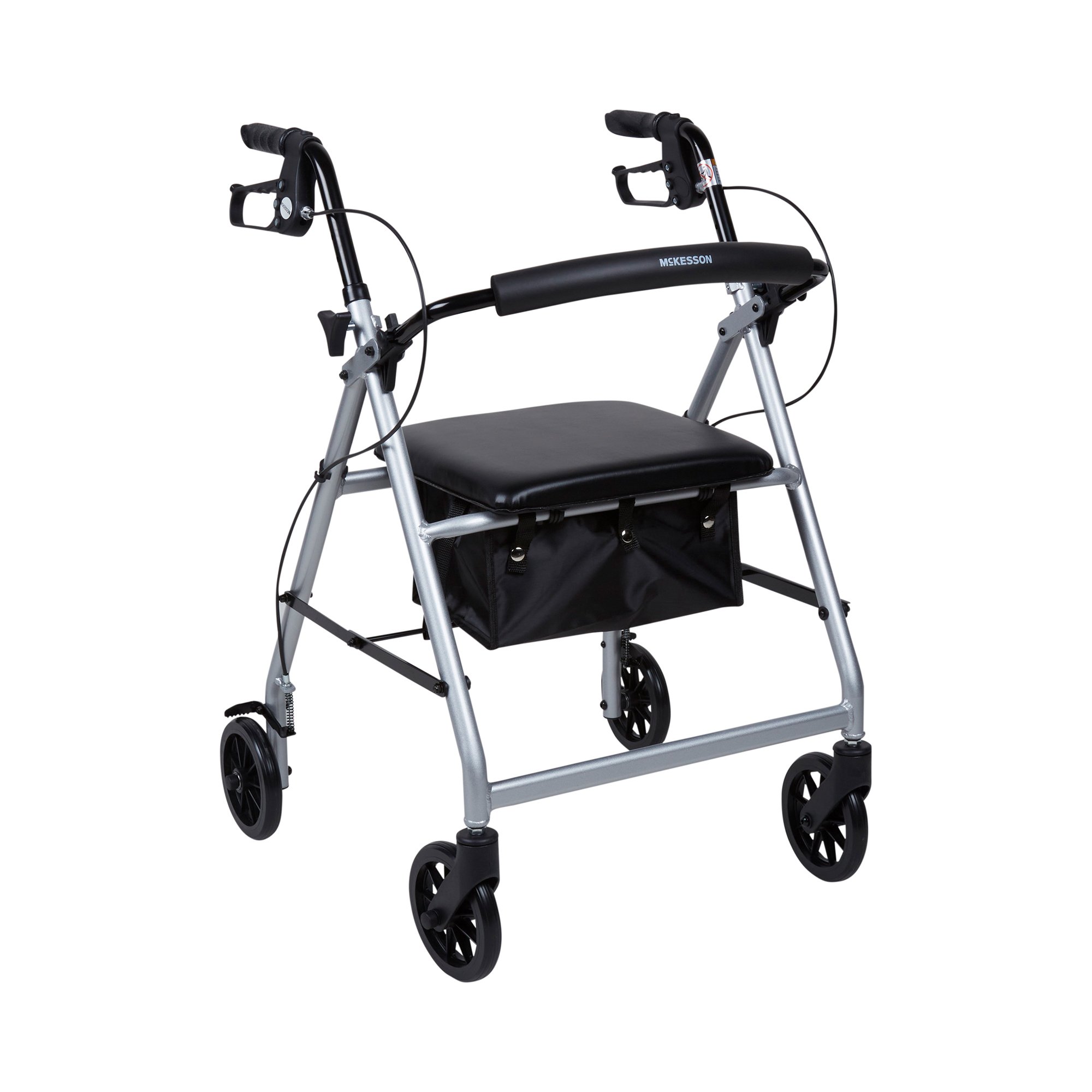 McKesson 4 Wheel Silver Rollator with Adjustable Height and Folding Aluminum Frame - Part #146-R726SL