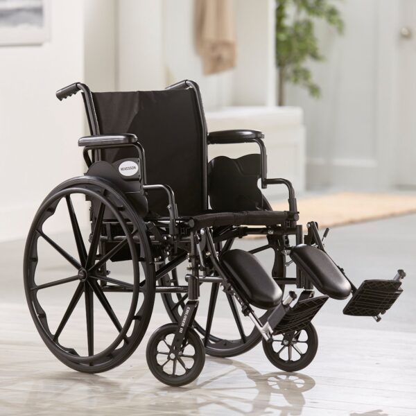 McKesson Lightweight Wheelchair with Dual Axle and Elevating Legrest * 20-Inch Seat Width, Black Upholstery, 300 lbs Capacity - Image 4