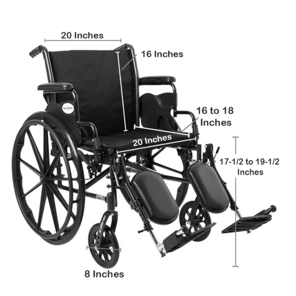 McKesson Lightweight Wheelchair with Dual Axle and Elevating Legrest * 20-Inch Seat Width, Black Upholstery, 300 lbs Capacity - Image 3