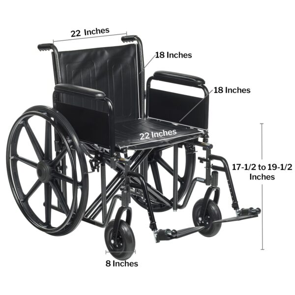 McKesson Bariatric Wheelchair with Dual Axle and Full-Length Arm * 22 Inch Seat Width, Black Upholstery, 450 lb Capacity - Image 2