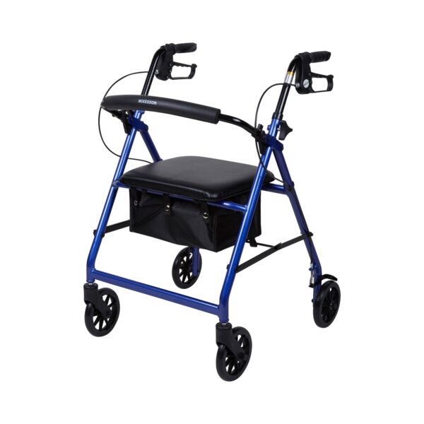 McKesson 4 Wheel Blue Rollator with Adjustable Height and Folding Aluminum Frame - Part #146-R726BL - Image 3