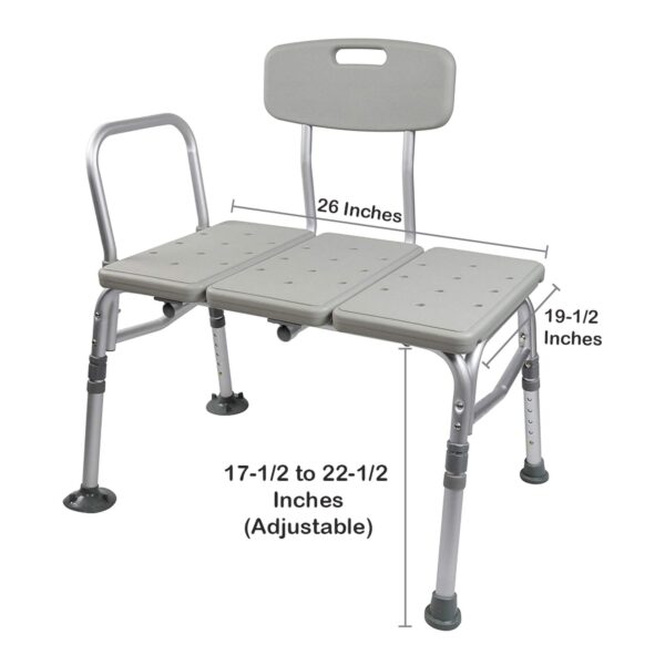 McKesson Knocked Down Bath Transfer Bench with Removable Arm Rail - 17.5 to 22.5 Inch Seat Height, 400 lb Capacity, Gray - Part Number 146-12011KD-2 - Image 4