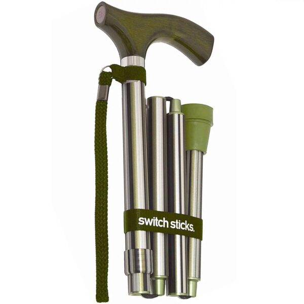 Huntington Folding Cane Switch Sticks Aluminum 32-37 Inch - Silver with Green Accents - Image 2