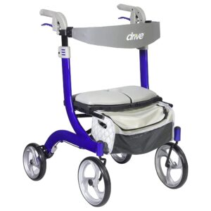 Drive Nitro DLX Blue 4-Wheel Rollator with Adjustable Height and Folding Aluminum Frame