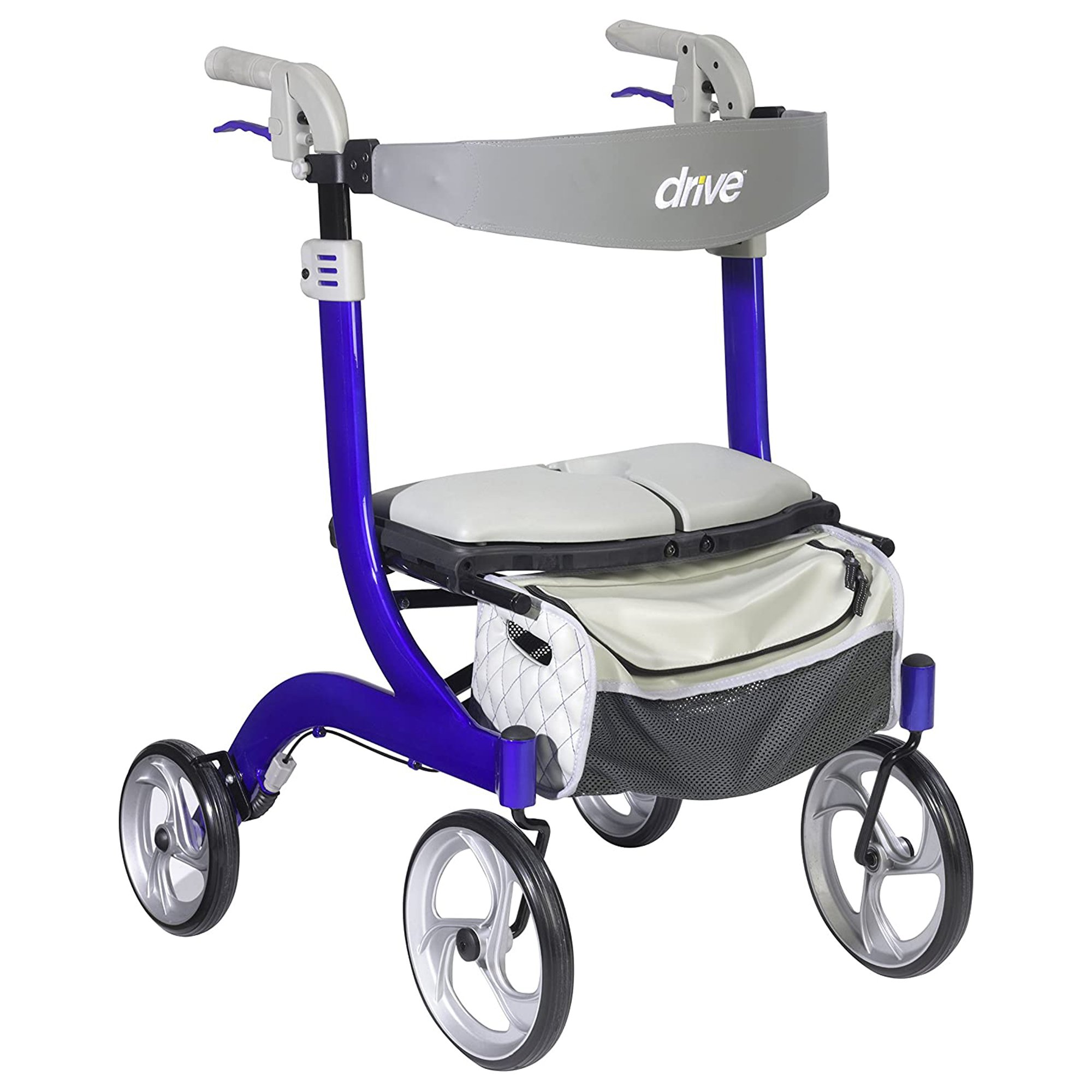 Drive Nitro DLX Blue 4-Wheel Rollator with Adjustable Height and Folding Aluminum Frame