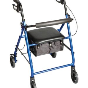 Carex Classics Blue 4-Wheel Rollator with Adjustable Height and Folding Aluminum Frame, Part No. FGA33577 0000