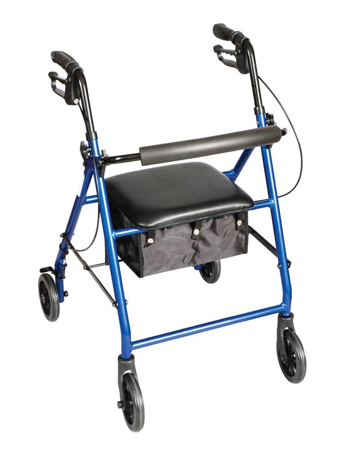 Carex Classics Blue 4-Wheel Rollator with Adjustable Height and Folding Aluminum Frame, Part No. FGA33577 0000