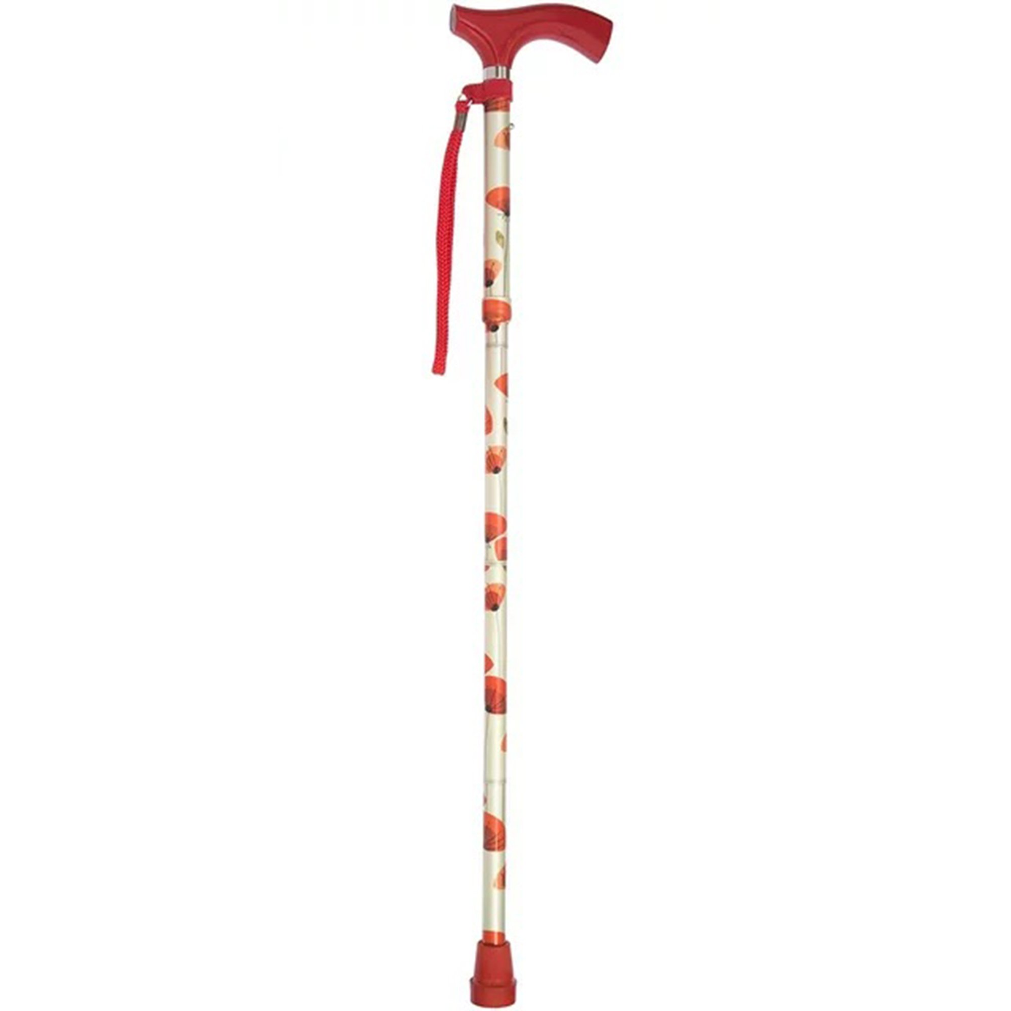 Folding Cane Switch Sticks by BrandName - Adjustable Aluminum Walking Stick with Poppies Print, 32 to 37 Inches