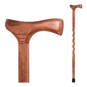 Brazos Twisted Wood T-Handle Cane with American Hardwood, 34 Inch Height - Part No. 502-3000-0324