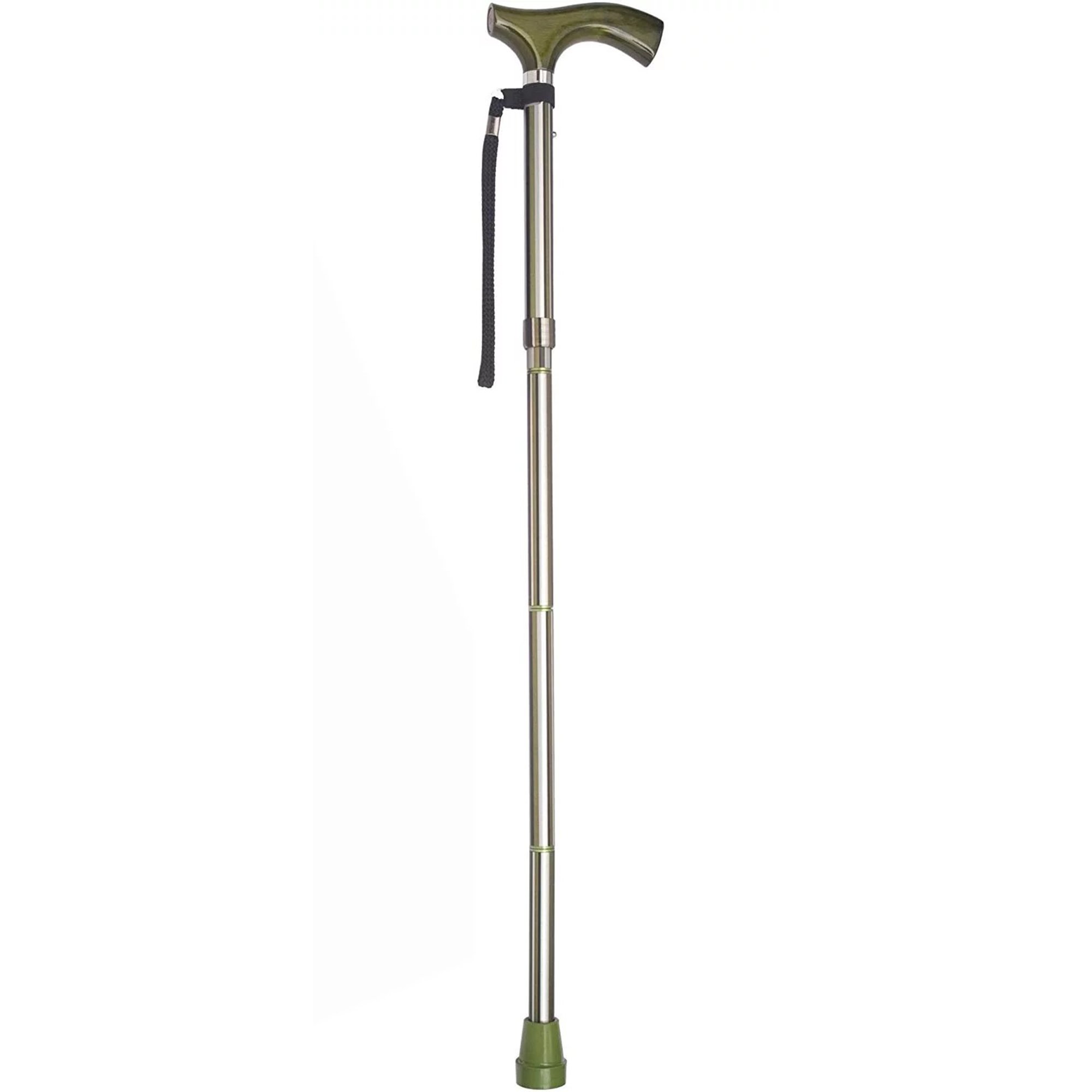 Huntington Folding Cane Switch Sticks Aluminum 32-37 Inch - Silver with Green Accents