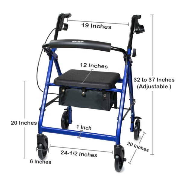 McKesson 4 Wheel Blue Rollator with Adjustable Height and Folding Aluminum Frame - Part #146-R726BL - Image 5