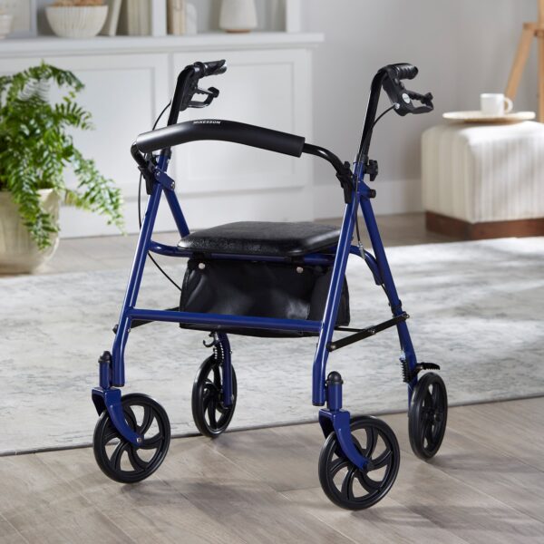 McKesson 4 Wheel Rollator with Adjustable Height and Folding Steel Frame * Blue - Image 5
