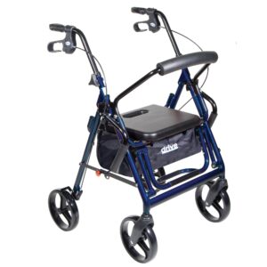 Drive Medical Duet 4 Wheel Rollator and Transport Chair - Model 795B with Adjustable Height and Folding Aluminum Frame