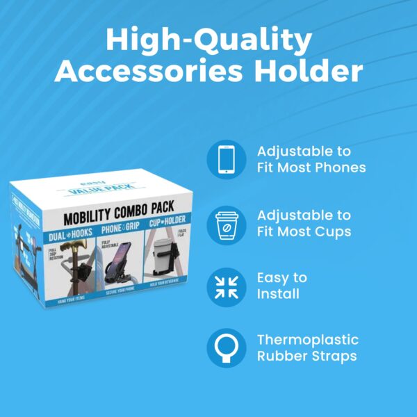 Easy Mobility Walker and Wheelchair Combo Pack with Cup Holder, Phone Holder, and Hooks - Part Number 760 - Image 6