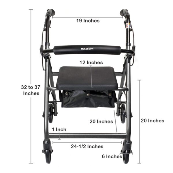 McKesson 4 Wheel Silver Rollator with Adjustable Height and Folding Aluminum Frame - Part #146-R726SL - Image 5
