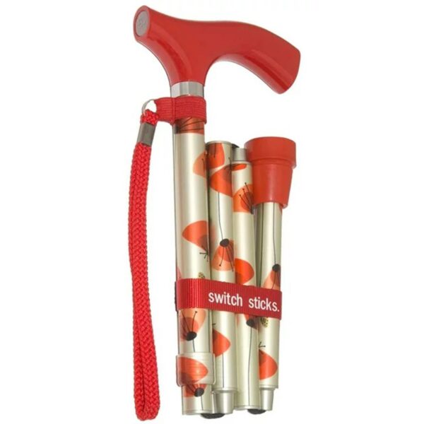 Folding Cane Switch Sticks by BrandName - Adjustable Aluminum Walking Stick with Poppies Print, 32 to 37 Inches - Image 2