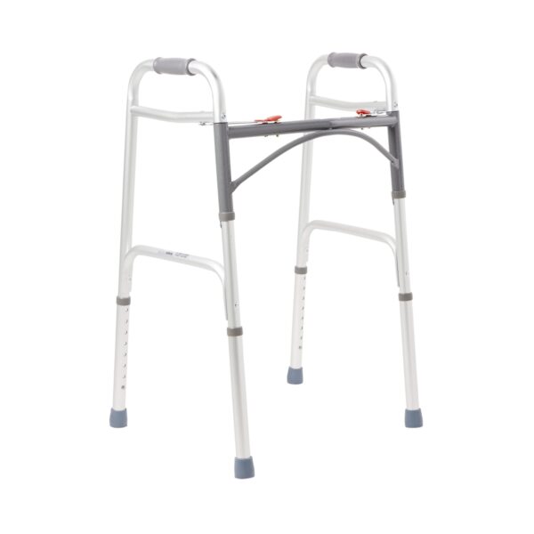 McKesson Dual Release Folding Walker with Adjustable Height and Aluminum Frame - 350 lbs Capacity