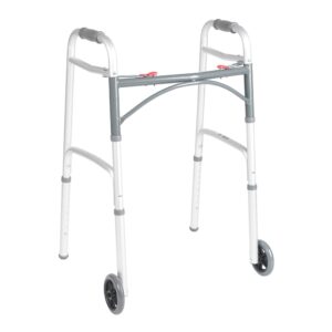 Drive Medical Dual Release Folding Walker with Wheels and Adjustable Height, Deluxe Aluminum Frame, 350 lb Capacity (Part No. 10211-4ASM)