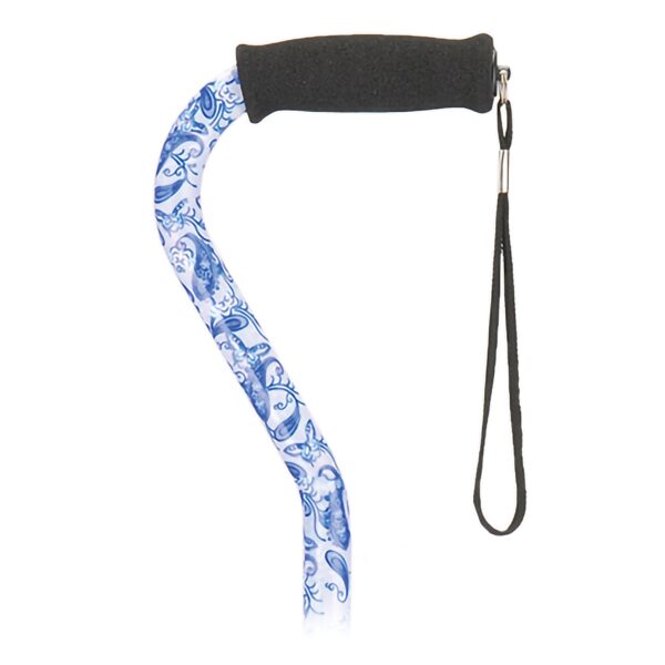Nova Aluminum Offset Cane with Blue Porcelain Print, 30 to 39 Inch Adjustable Height
