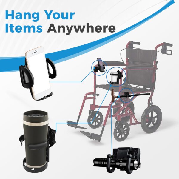 Easy Mobility Walker and Wheelchair Combo Pack with Cup Holder, Phone Holder, and Hooks - Part Number 760 - Image 7
