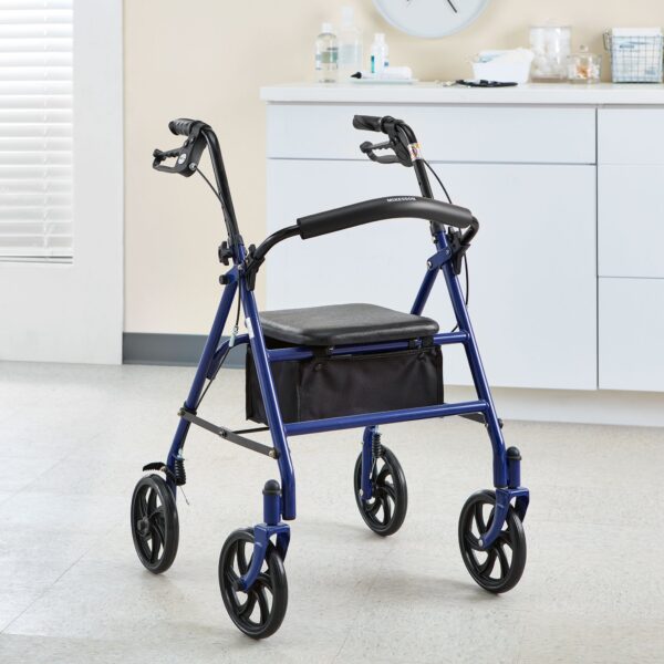 McKesson 4 Wheel Rollator with Adjustable Height and Folding Steel Frame * Blue - Image 4
