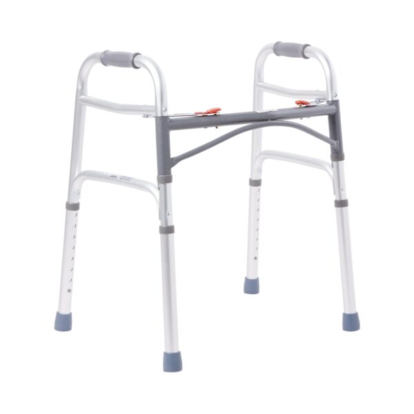 McKesson Dual Release Folding Walker with Adjustable Height and Aluminum Frame - 350 lbs Capacity