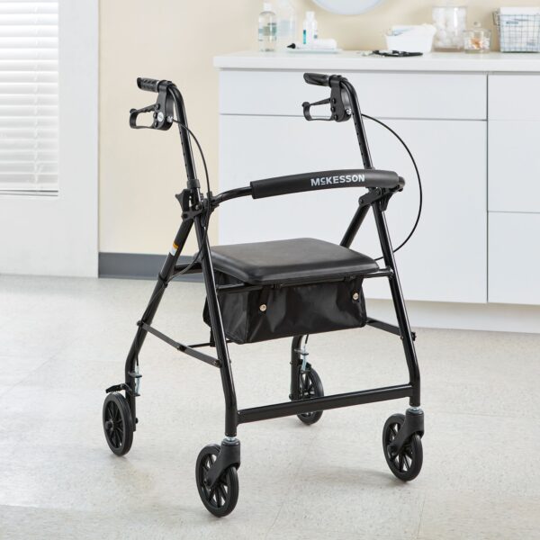 McKesson 4 Wheel Rollator with Adjustable Height and Folding Aluminum Frame - Model 146-R726BK - Image 5
