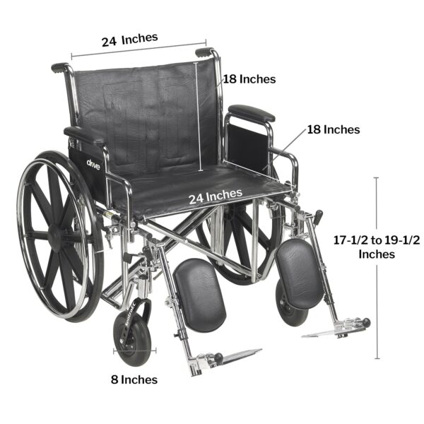 McKesson Bariatric Wheelchair with Dual Axle and Elevating Legrests - 24 Inch Seat Width, Black Upholstery - Image 3