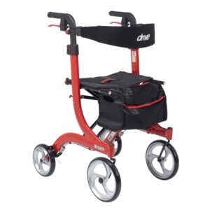 Drive Nitro Red 4-Wheel Rollator Model RTL10266-T with Adjustable Height and Folding Aluminum Frame