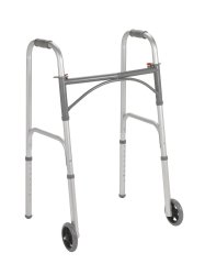 Drive Steel Frame Dual Release Folding Walker with Wheels - Adjustable Height, 350 lb Capacity