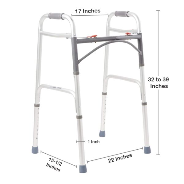 McKesson Dual Release Folding Walker with Adjustable Height and Aluminum Frame - 350 lbs Capacity - Image 3