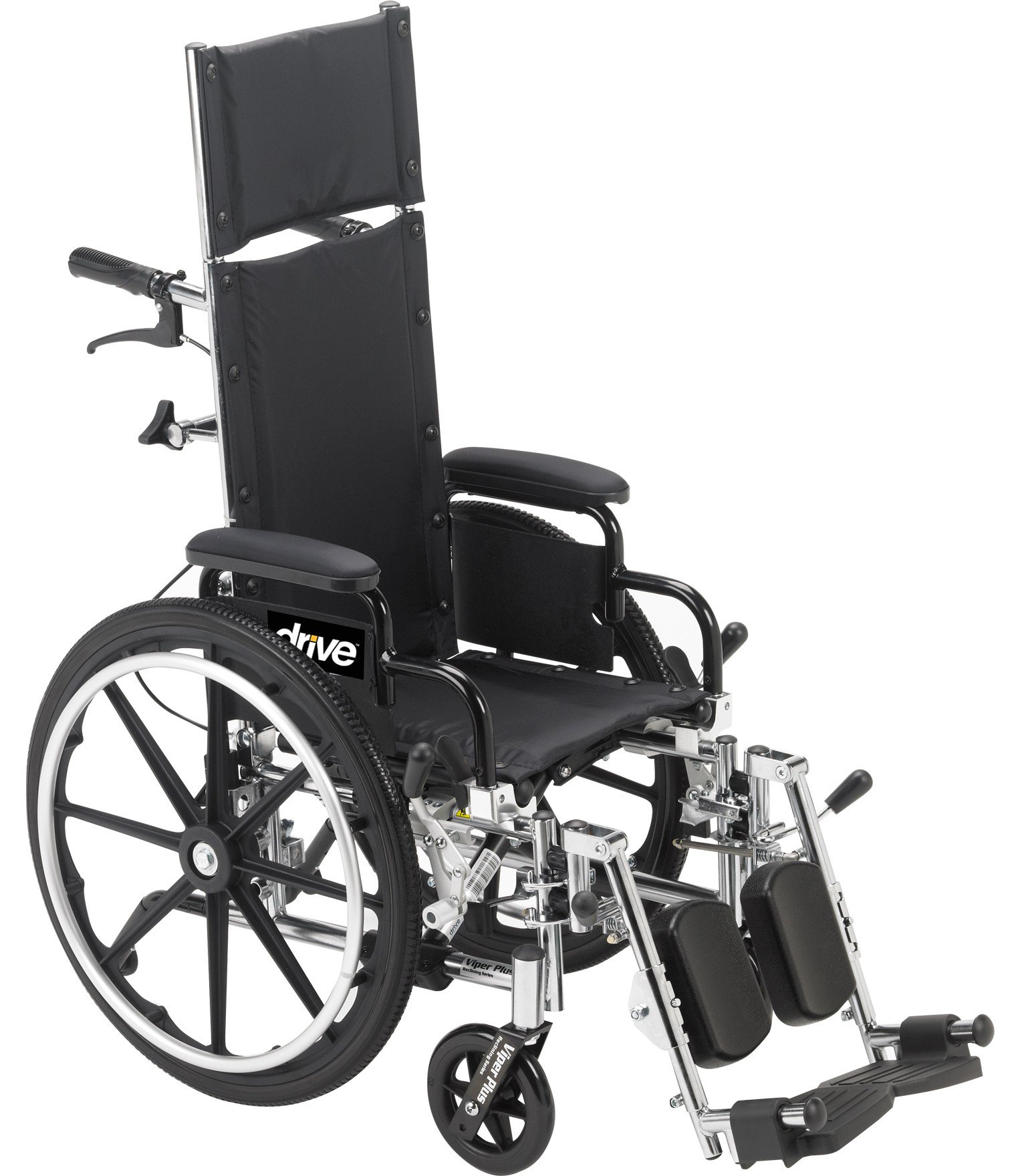 Drive Viper Plus Lightweight Reclining Wheelchair with Swing-Away Elevating Legrests and Pediatric 14-Inch Seat, Black Upholstery