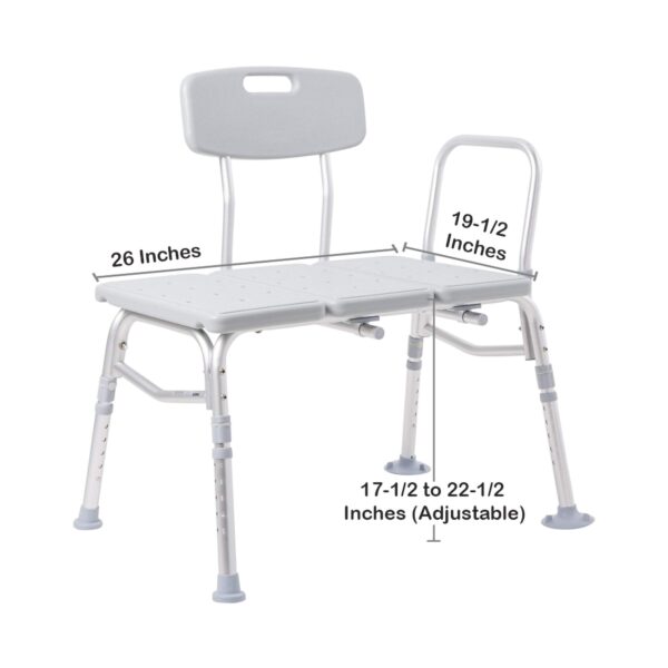 McKesson Knocked Down Bath Transfer Bench with Removable Arm Rail, 17.5 to 22.5 Inch Seat Height, 400 lbs Capacity - Image 4