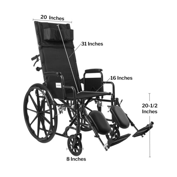 McKesson Reclining Wheelchair with Detachable Arms and Elevating Legrest - 20 Inch Seat Width, Black Upholstery, Part Number 146-SSP20RBDDA - Image 3