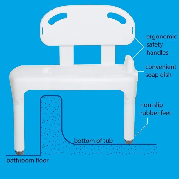 Carex Bath Transfer Bench FGB170C0 0000 * 400 lb Capacity, Adjustable Seat Height 17.5 to 22.5 Inches, No Arms - Image 4