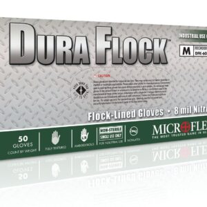 Microflex Dura Flock Large Nitrile Utility Gloves (Part DFK-608-L) - 10.6 Inch Beaded Cuff, Green